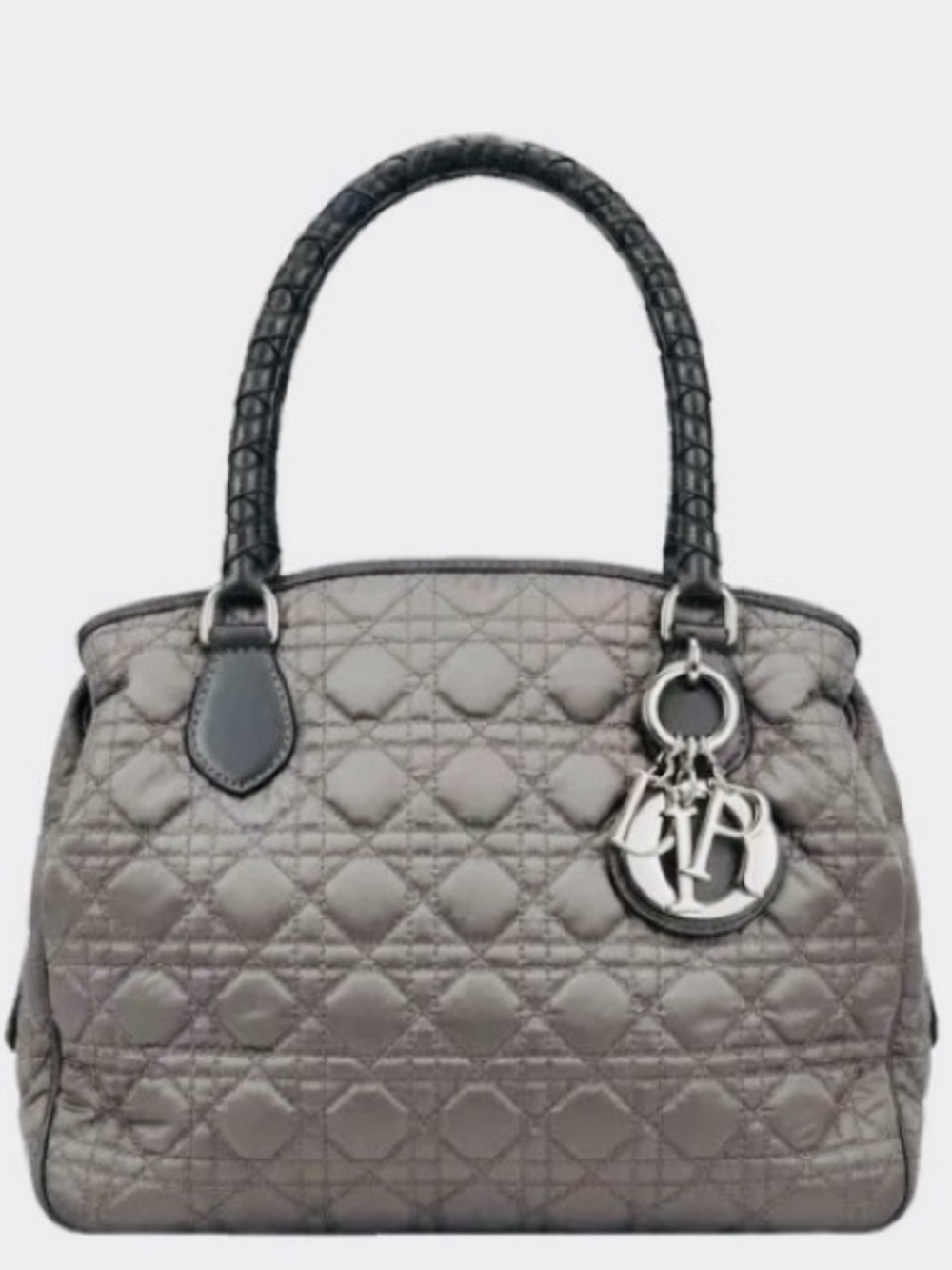 🛍️ Dior Lady Dior Quilted Large Satchel in Metallic Silver Vintage and Authentic